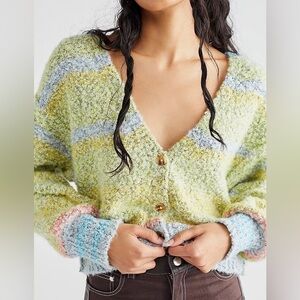 Free People Soulmate cardi cropped slouchy soft striped colorful pastel sweater